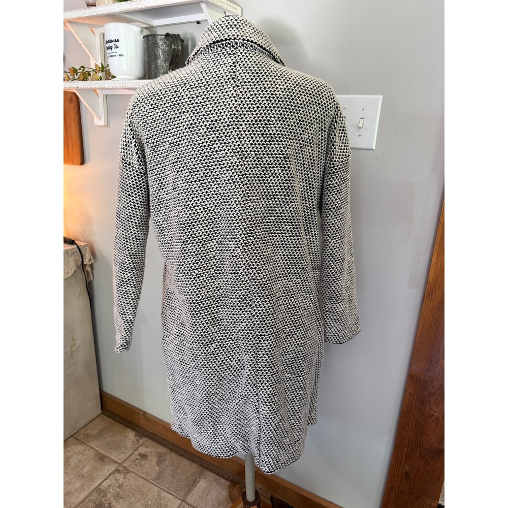 Marine Layer Birdseye Women Medium Black White Textured Knit Open Front Cardigan - Picture 5 of 10